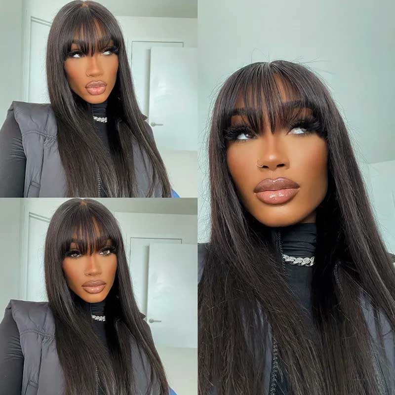 Alibonnie Layered Cut With Bang 13x4 Tranpsarent Lace Silky Straight Wig 180% Density - Alibonnie