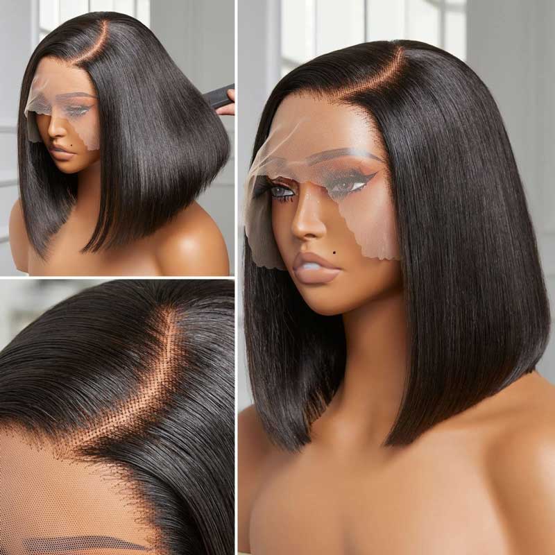 Alibonnie More Natural Straight Bob Hairstyle With Side Part Pre-Bleached Knots Transparent Glueless C Part Lace Wig - Alibonnie