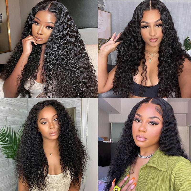 Alibonnie New Upgraded Wear And Go Water Wave Wig Pre Cut Transparent Lace 5x5 Lace Closure Wigs 180% Density