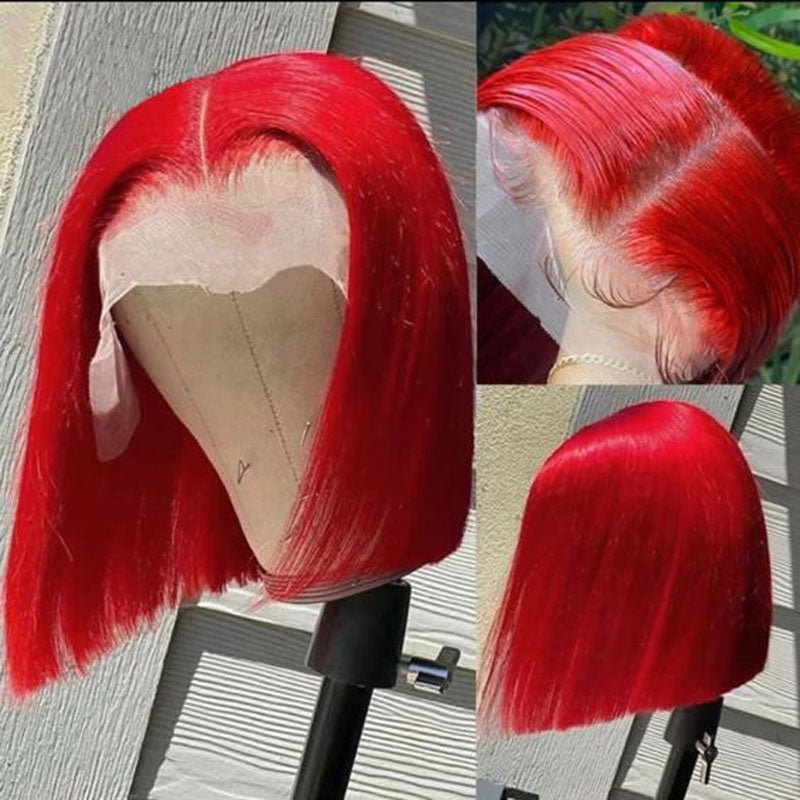 Alibonnie Red Color Short Straight Bob 4x4/13x4 Lace Wig Human Hair Wig For Women - Alibonnie