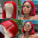 Alibonnie Red Color Short Straight Bob 4x4/13x4 Lace Wig Human Hair Wig For Women - Alibonnie