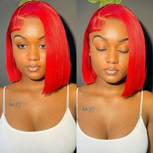 Alibonnie Red Color Short Straight Bob 4x4/13x4 Lace Wig Human Hair Wig For Women - Alibonnie