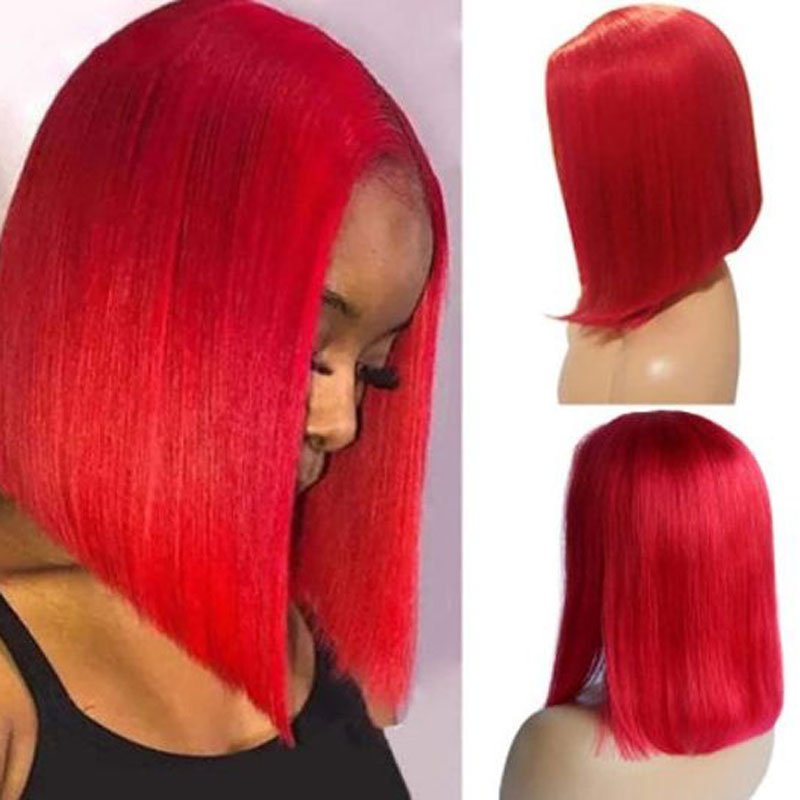 Alibonnie Red Color Short Straight Bob 4x4/13x4 Lace Wig Human Hair Wig For Women - Alibonnie