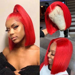 Alibonnie Red Color Short Straight Bob 4x4/13x4 Lace Wig Human Hair Wig For Women - Alibonnie