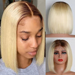 Alibonnie T4/613 Brown Roots Blonde 13x4 Straight Bob Human Hair Wigs - Alibonnie