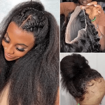 Alibonnie Upgrade Kinky Straight Invisible Strap Cozy Fit 360 Transparent Lace Frontal Wig Bleached Knots Human Hair Wigs - Alibonnie
