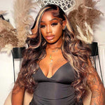 Brown Highlight Brazilian Body Wave Lace Front Human Hair Wigs For Black Women Pre plucked - Alibonnie