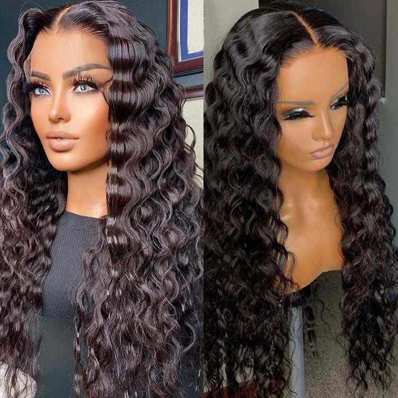 Deep Wave 13x6 Transparent Lace Front Wigs Deep Part Pre Plucked Human Hair Lace Wig