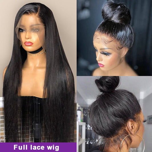 Full Lace Wig Transparent Lace Straight Human Hair Wigs 180% Density