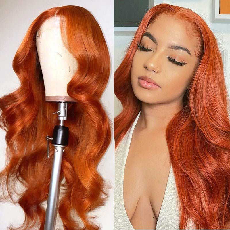 Ginger Orange Color Lace Front Wig Body Wave Human Hair Wigs Pre Plucked Natural Hairline