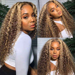 Alibonnie Honey Blond Highlight Piano Color 13*4 Lace Front Wigs Jerry Curly Wigs With Baby Hair