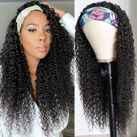 Kinky Curly Wig Headband Wig Glueless Wig 180% Density Human Hair Wigs Brazilian Half Wigs For Black Women