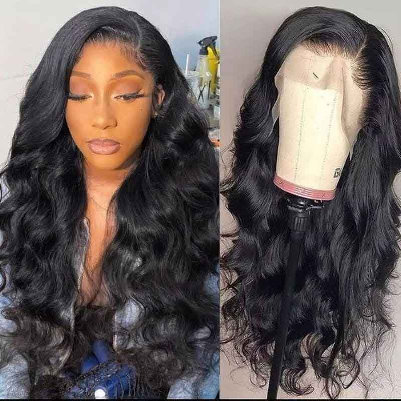 13x6 Lace Frontal Body Wave Wigs Brazilian Human Hair Wigs 6 Inch Deep Part - Alibonnie