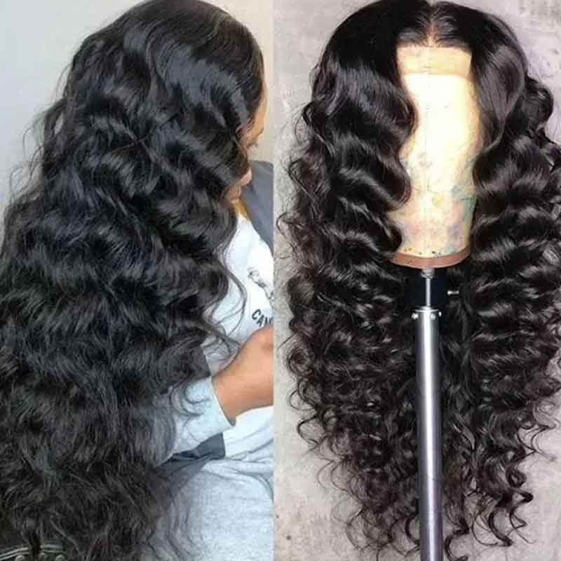 13x6 Transparent Lace Frontal Wigs Loose Wave Human Virgin Hair Wigs - Alibonnie