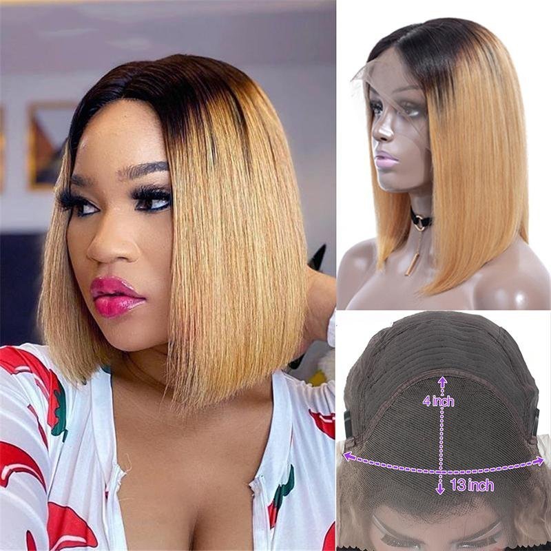 1B/27 Short Bob Lace Front Human Hair Wigs 13x4 Lace Front Wig for Women - Alibonnie