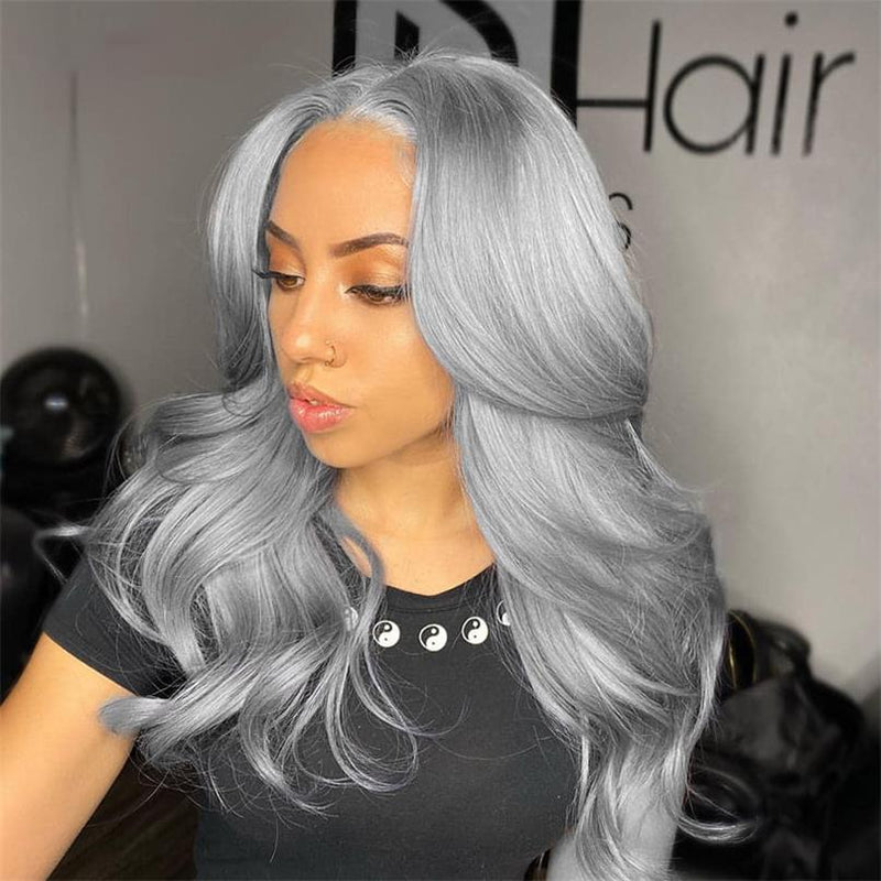 22 Inch Grey Color Body Wave13x4 Lace Front Wigs 180% Density - Alibonnie