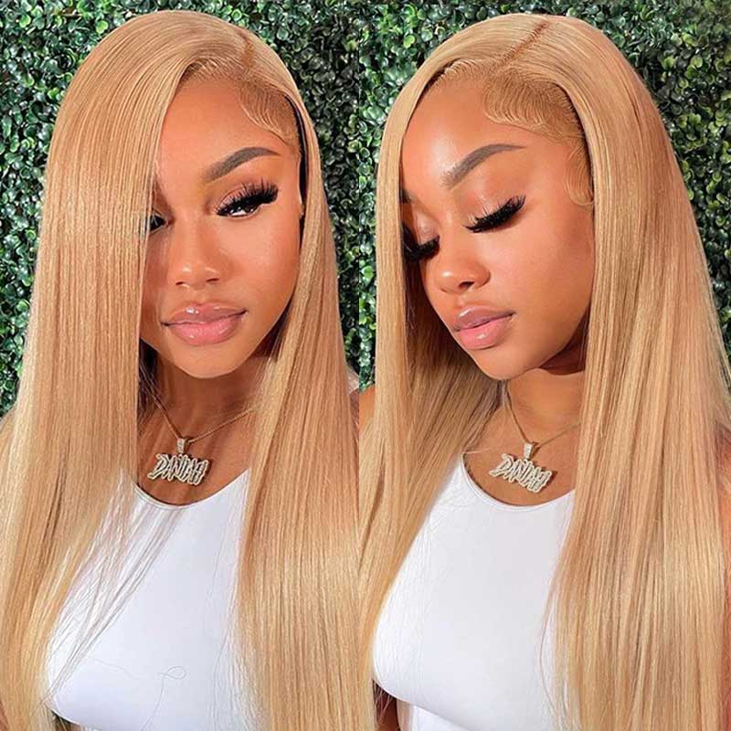 27# Honey Blonde Colored Straight Lace Front Human Hair Wigs Brazilian Remy Hair - Alibonnie