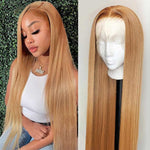 27# Honey Blonde Colored Straight Lace Front Human Hair Wigs Brazilian Remy Hair - Alibonnie