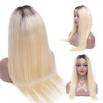 613 Blond Wig Straight Real Human Hair Wig 1B/613 Color Wigs With Dark Roots - Alibonnie