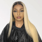 613 Blond Wig Straight Real Human Hair Wig 1B/613 Color Wigs With Dark Roots - Alibonnie