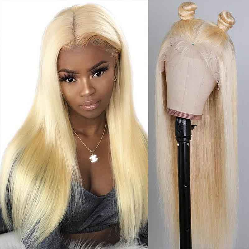 613 Blonde Wig Remy Brazilian Straight 13x4 Lace Front Human Hair Wig 200% Density - Alibonnie