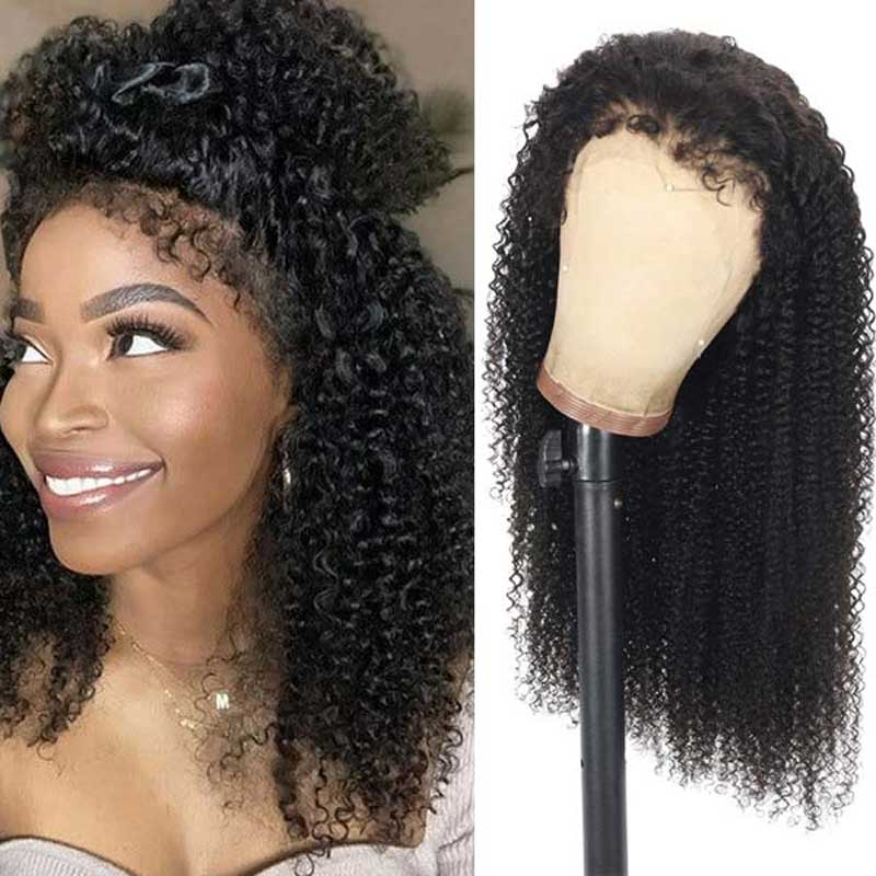 Alibonie 4C Edges 360 Lace Frontal Wigs Kinky Curly Natural Black Color Human Hair Wigs - Alibonnie