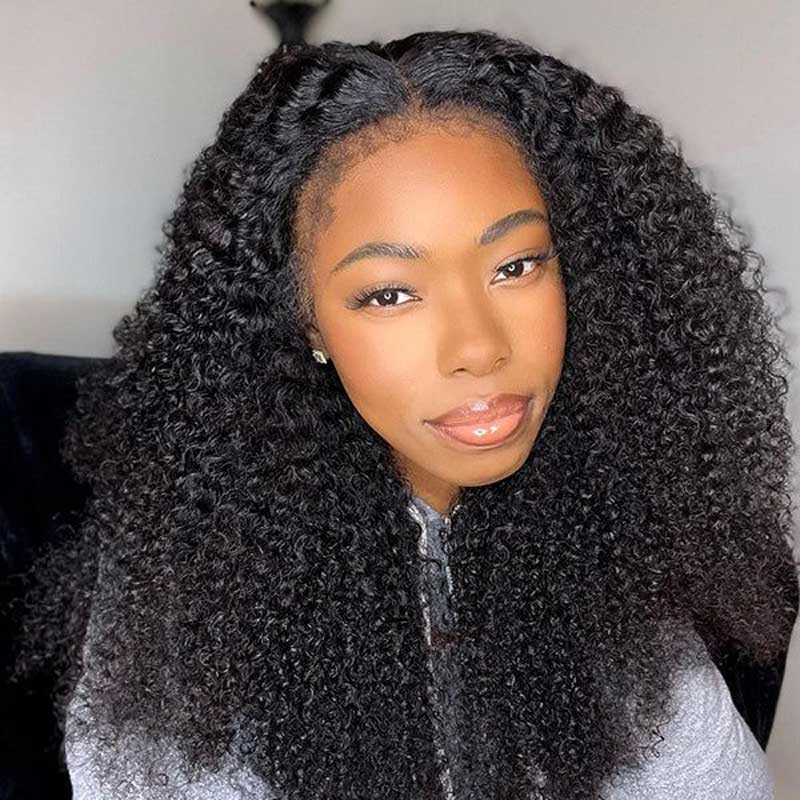 Alibonie 4C Edges 360 Lace Frontal Wigs Kinky Curly Natural Black Color Human Hair Wigs - Alibonnie