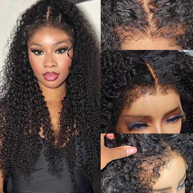 Alibonie 4C Edges 360 Lace Frontal Wigs Kinky Curly Natural Black Color Human Hair Wigs - Alibonnie