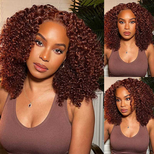 Alibonnie 13x4 Kinky Curly Lace Front Wig Auburn Brown Color Transparent Lace Wig 180% Density - Alibonnie