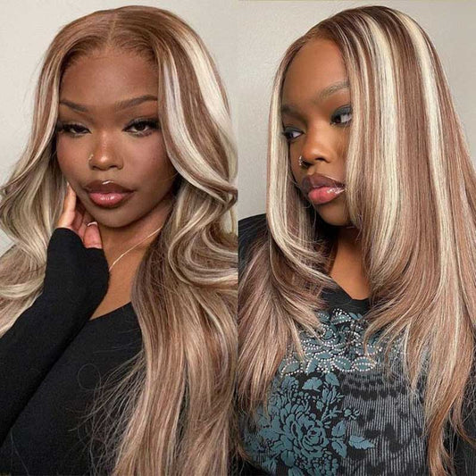 Alibonnie 13x4 Transparent Lace Frontal Body Wave Wig P4/613 Blonde Highlight Human HairWigs - Alibonnie