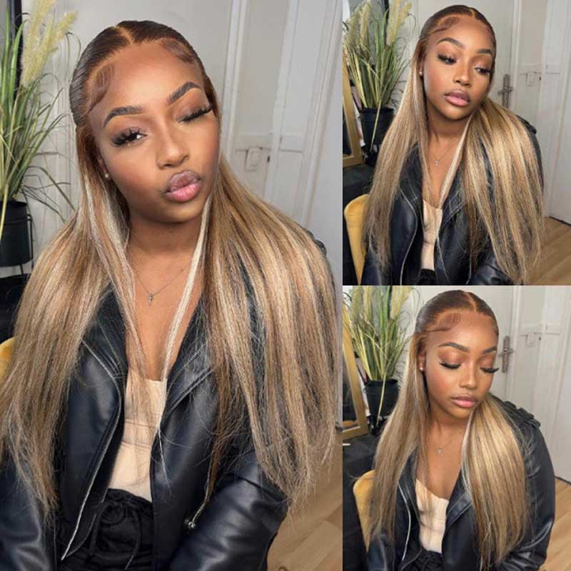 Alibonnie 13x4 Transparent Lace Frontal Body Wave Wig P4/613 Blonde Highlight Human HairWigs - Alibonnie