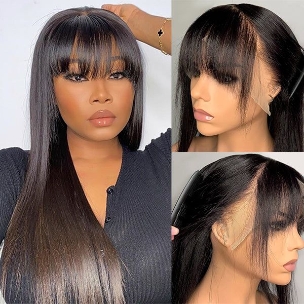 Alibonnie 13x4 Transparent Lace Straight Wig With Bangs Trend-Worthy Lace Frontal Wig 180% Density - Alibonnie