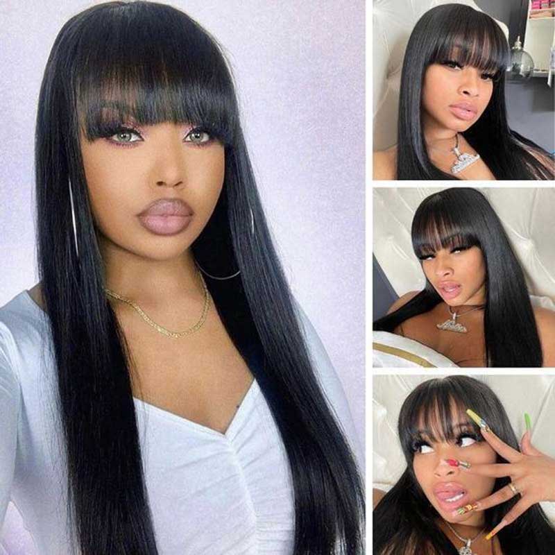 Alibonnie 13x4 Transparent Lace Straight Wig With Bangs Trend-Worthy Lace Frontal Wig 180% Density - Alibonnie