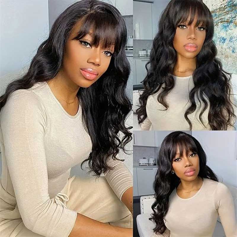 Alibonnie 13x4 Transparent Lace Wig Body Wave Virgin Hair Wigs With Bangs 180% Density - Alibonnie