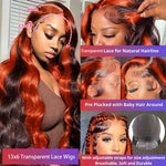 Alibonnie 13x6 Lace Front Ginger Highlight Body Wave Human Hair Transparent Lace Wigs - Alibonnie