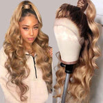 Alibonnie 1B/27 Honey Blonde Body Wave Full Lace Wigs Ombre Color Transparent Lace Wigs 180% Density - Alibonnie