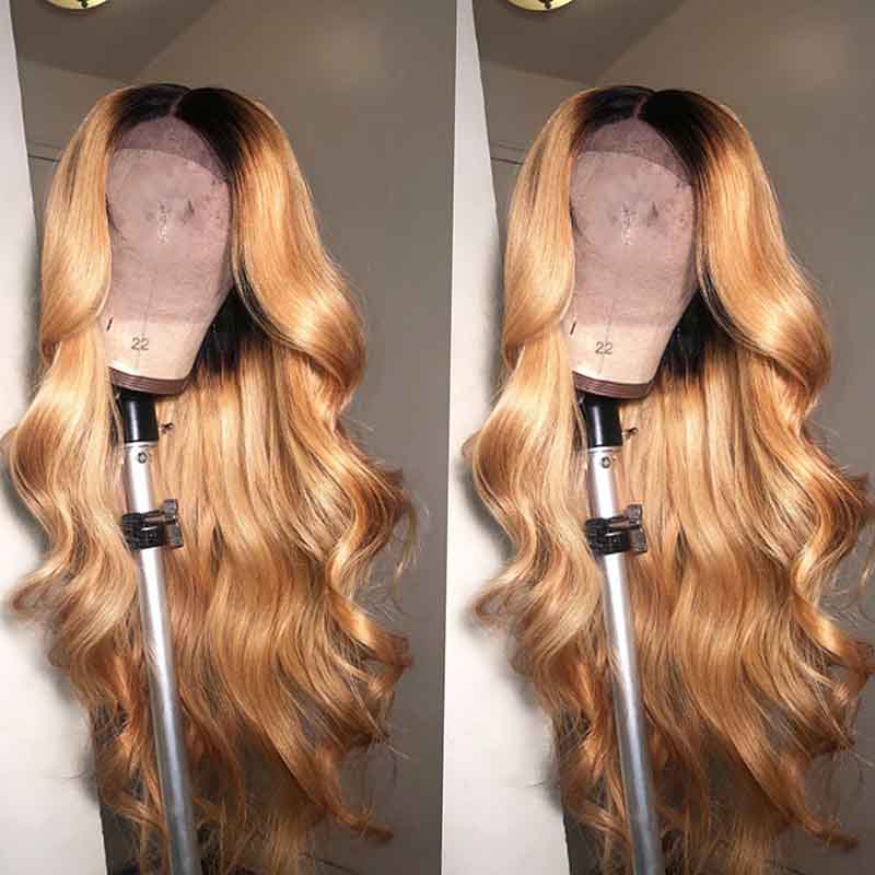 Alibonnie 1B/27 Honey Blonde Body Wave Full Lace Wigs Ombre Color Transparent Lace Wigs 180% Density - Alibonnie