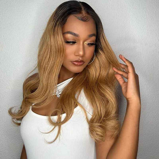 Alibonnie 1B/27 Honey Blonde Body Wave Full Lace Wigs Ombre Color Transparent Lace Wigs 180% Density - Alibonnie