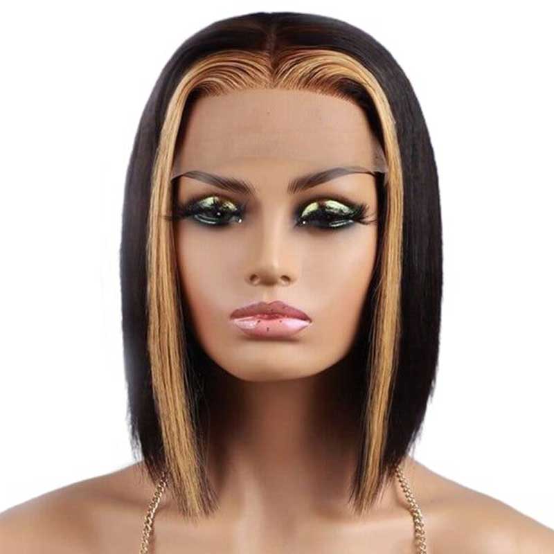 Alibonnie 1B/27 Skunk Stripe Bob Straight Wigs Human Hair 4x4 13x4 Lace Highlight Wigs - Alibonnie