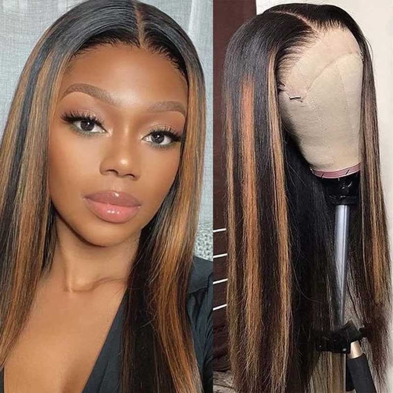 Alibonnie 1b/30 highlight 13x4 Transparent Lace Straight Wigs for Women 180% 250% Density - Alibonnie