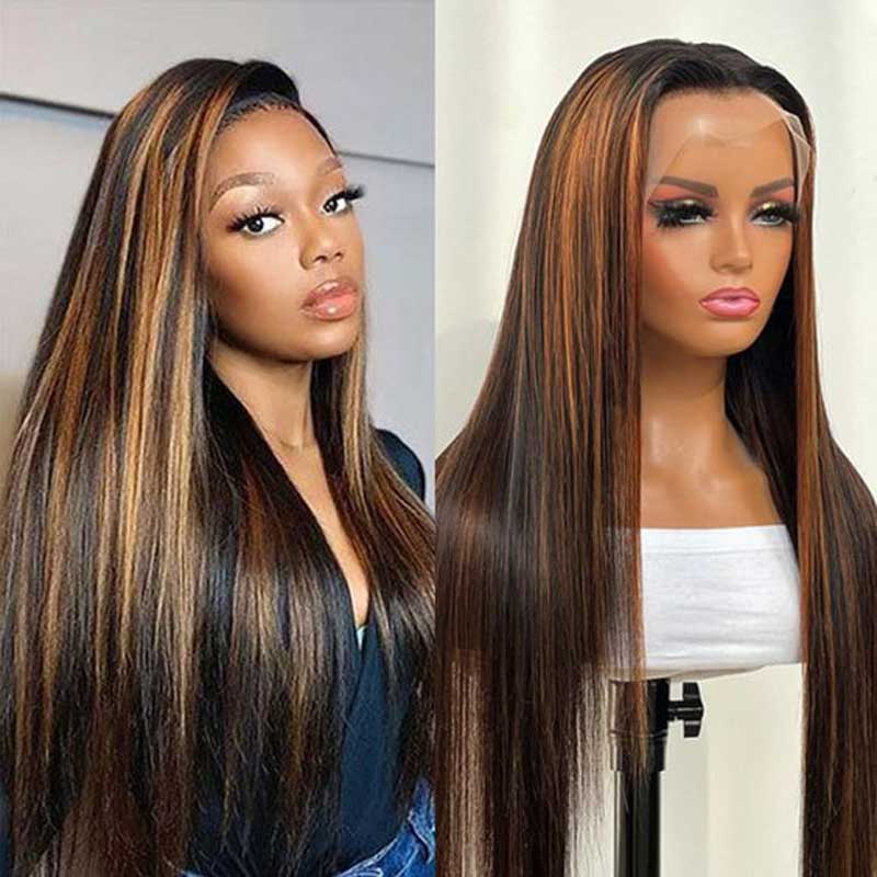 Alibonnie 1b/30 highlight 13x4 Transparent Lace Straight Wigs for Women 180% 250% Density - Alibonnie