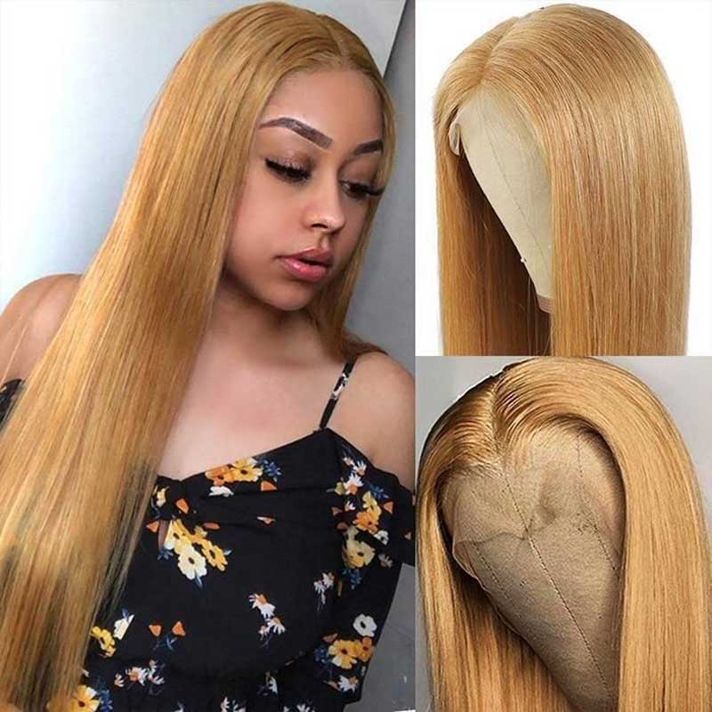 Alibonnie #27 Honey Blonde 360 Transparent Lace Straight Wigs Pre Plucked Human Hair Wigs - Alibonnie