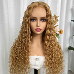 Alibonnie #27 Honey Blonde Color Water Wave 13×4 Transparent Lace Front Wig Pre Plucked - Alibonnie