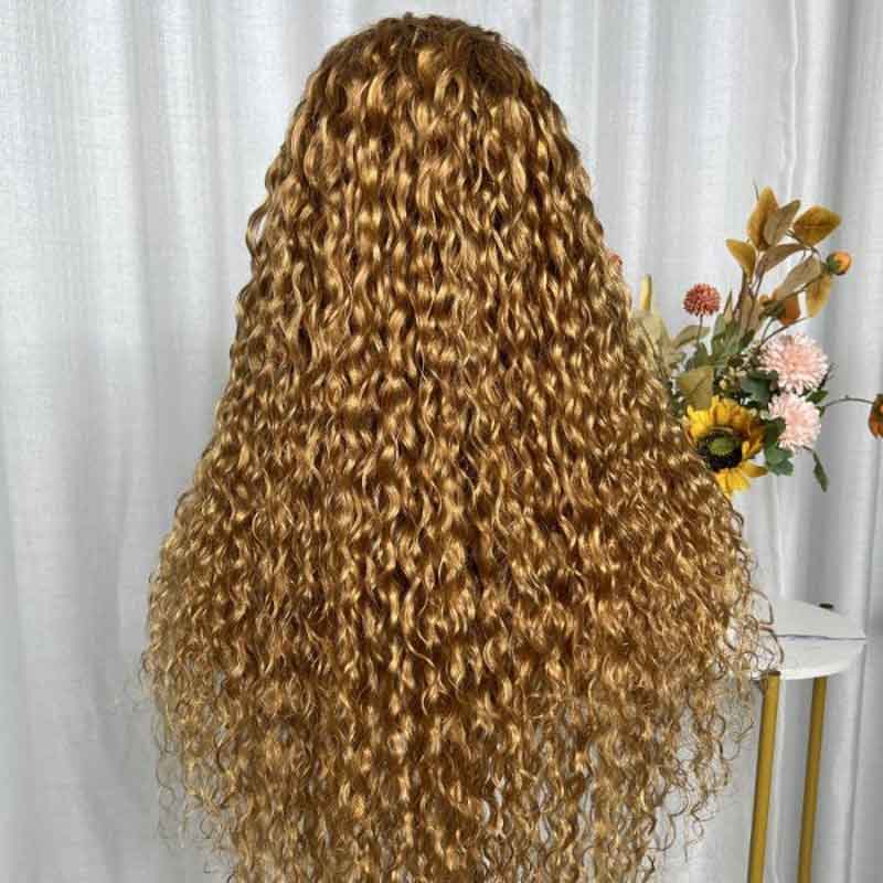 Alibonnie #27 Honey Blonde Color Water Wave 13×4 Transparent Lace Front Wig Pre Plucked - Alibonnie