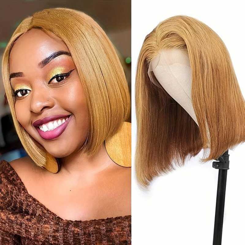 Alibonnie #27 Honey Blonde Short Straight Bob 4x4/13x4 Lace Wig Human Hair Wig For Women - Alibonnie