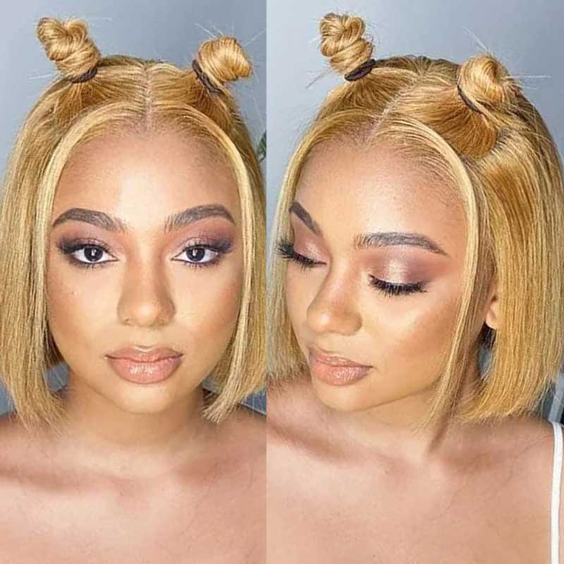 Alibonnie #27 Honey Blonde Short Straight Bob 4x4/13x4 Lace Wig Human Hair Wig For Women - Alibonnie