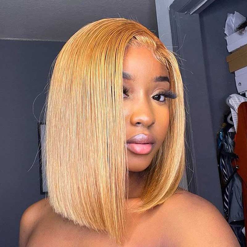 Alibonnie #27 Honey Blonde Short Straight Bob 4x4/13x4 Lace Wig Human Hair Wig For Women - Alibonnie