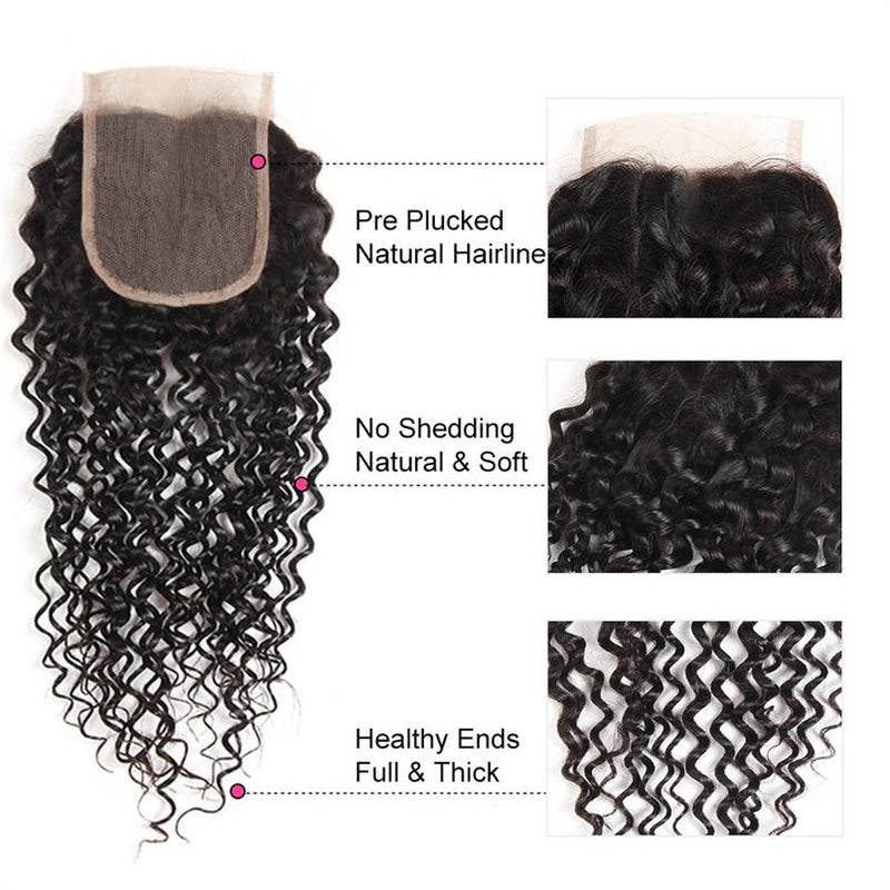 Alibonnie 3 Pcs Curly Hair Bundles With Transparent 4X4 Closure - Alibonnie
