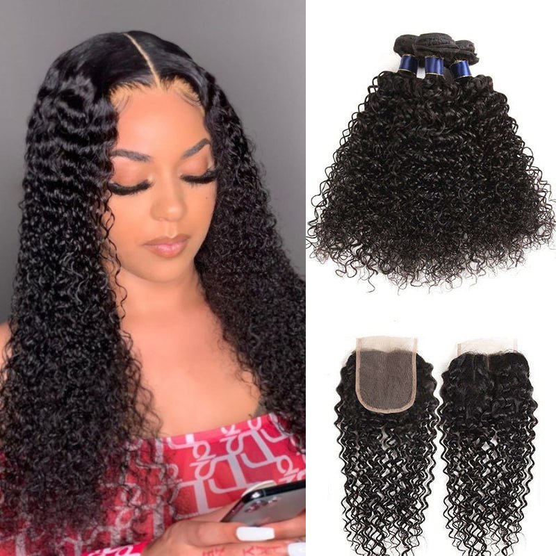 Alibonnie 3 Pcs Curly Hair Bundles With Transparent 4X4 Closure - Alibonnie