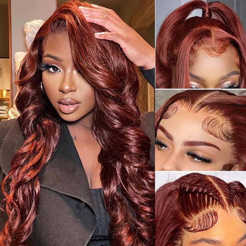 Alibonnie 360 Full Lace Reddish Brown Body Wave Wigs #33 Colored Transparent Lace Wigs With Pre Pluck - Alibonnie